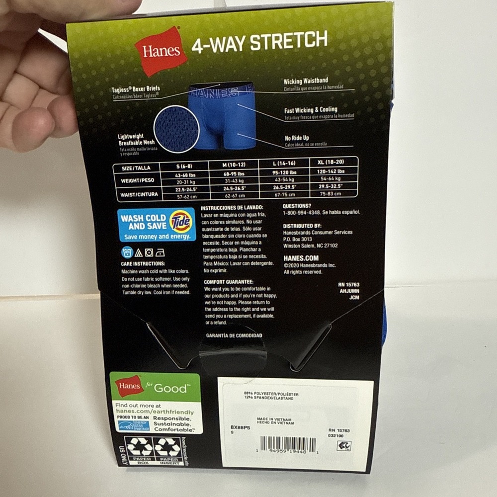 Hanes Boys' Mesh Stretch X-Temp Tagless Boxer Briefs 5 Pack Size Small 6-8 - Picture 3 of 3